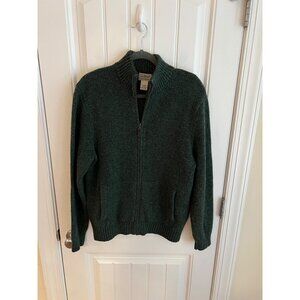 Vintage L.L.‎ Bean Mens Green Full-Zip Lambswool Cardigan Sweater Size Medium